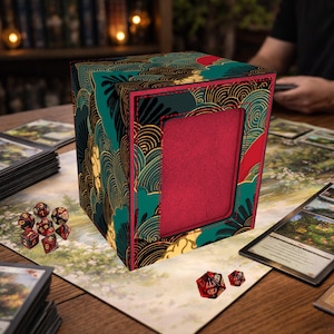 Caja para mazos de TCG y MTG con ventana expositora - Capacidad para más de 100 cartas enfundadas, diseño de ola japonesa
