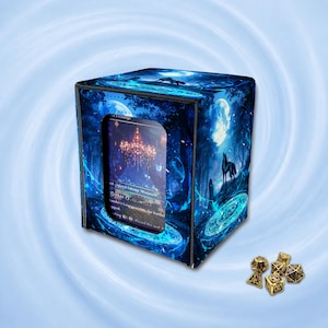 Wolf MTG Deck Box, 100+ Sleeved Cards Holder, Magnetic Commander Deck Case,Moon deck box