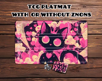 Gaming Playmat: Magic the Gathering TCG - 24" x 14"，Riftbound gift，Pink-Crowned Black Cat