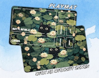 Magic the gathering，Gaming Mat with Zones Option，TCG - Custom Playmat,custom play mat,cute cat in pond