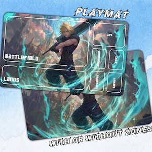 Final Fantasy Cloud Ruined Battlefield Play Mat，Magic the gathering，Gaming Mat with Zones Option，TCG - Custom Playmat，350mm x 600mm x 4mm