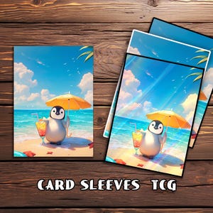 Card Sleeves, TCG Card Sleeve, Custom Card Sleeves, Magic Card Sleeve, Gifts for Gamers,Penguin&#39;s Beach Vacation