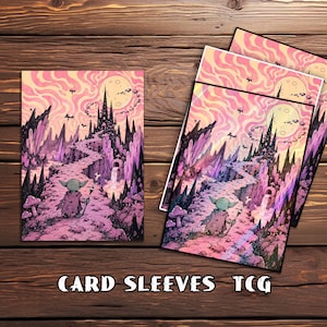 Goblin Adventure Card Sleeves, Pink Fantasy Landscape TCG Sleeves, Cute Dark Fantasy Deck Protector Compatible with MTG
