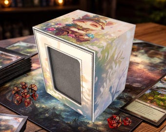 Caixa para baralho Teemo Riftbound com visor - Couro PU, armazena mais de 100 cartas com sleeves.