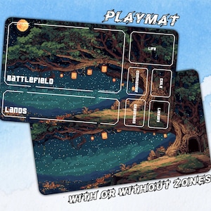 Pixel Tree Night Play Mat，Magic the gathering，Gaming Mat with Zones Option，TCG - Custom Playmat，350mm x 600mm x 4mm