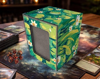 Caja de mazo Riftbound con ventana de exhibición Commander, con capacidad para más de 100 cartas con fundas, adorable rana en un estanque de lotos.