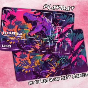 Fluorescent Dinosaur Play Mat，Magic the gathering，Gaming Mat with Zones Option，TCG - Custom Playmat，350mm x 600mm x 4mm