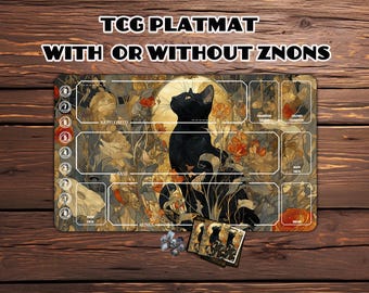Magic the gathering，Gaming Mat with Zones Option，TCG - Custom Playmat,custom play mat,Art Nouveau Black Cat Floral