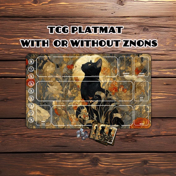Magic the gathering，Gaming Mat with Zones Option，TCG - Custom Playmat,custom play mat,Art Nouveau Black Cat Floral