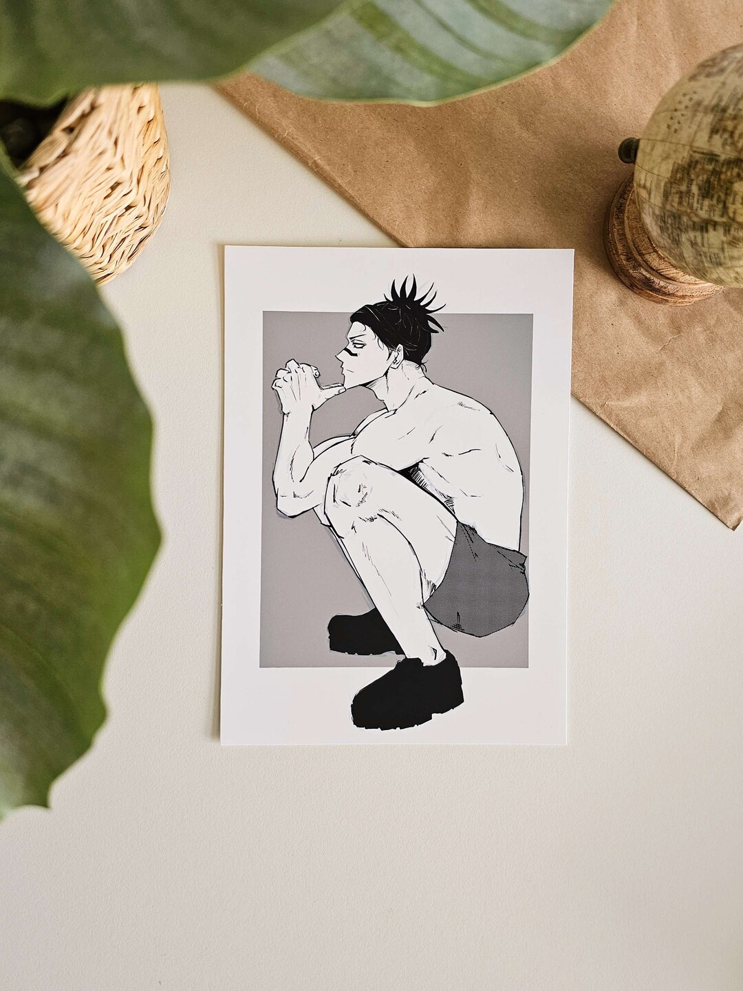 Fashion Pose Line Drawing Squatting Man in Black and White Art Print - Etsy
