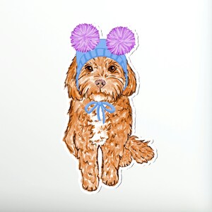 Sticker imperméable Cavapoo Sticker chien personnalisé Cockapoo maman amoureux des chiens mignon pompon chapeau