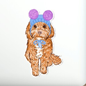 Sticker imperméable Cavapoo Sticker chien personnalisé Cockapoo maman amoureux des chiens mignon pompon chapeau