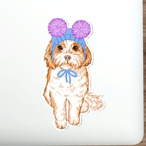Sticker imperméable Cavapoo Sticker chien personnalisé Cockapoo maman amoureux des chiens mignon pompon chapeau