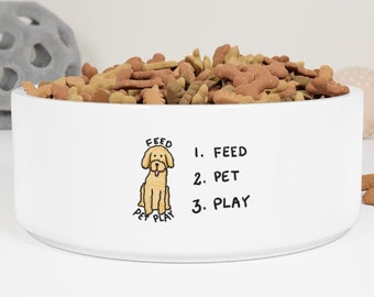 Feed Pet Play Pet Bowl Dog Bowl Custom Personalized Ceramic Dog Cat Rabbit Food Bowl Goldendoodle Labradoodle Bernese Mountain Dog Humorous