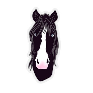 Sticker cheval noir yeux bleus Illustration originale chevaux poney Art équin amusant mignon planificateur équestre Sticker vinyle cadeaux amateurs de chevaux