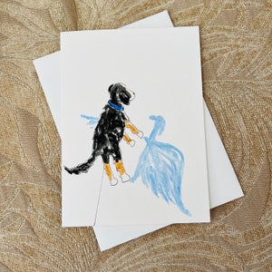 Angel Wings Walking the Dog Bernese Mountain Dog Puppy Greeting Card Art Original Watercolor Painting Condolence Dog Sympathy Card Loss Pet