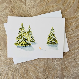 Bunny Rabbit Greeting Card Winter Snow Landscape Evergreen Nature Holiday Art Original Painting Artist Debra Alouise Gift Tag Christmas