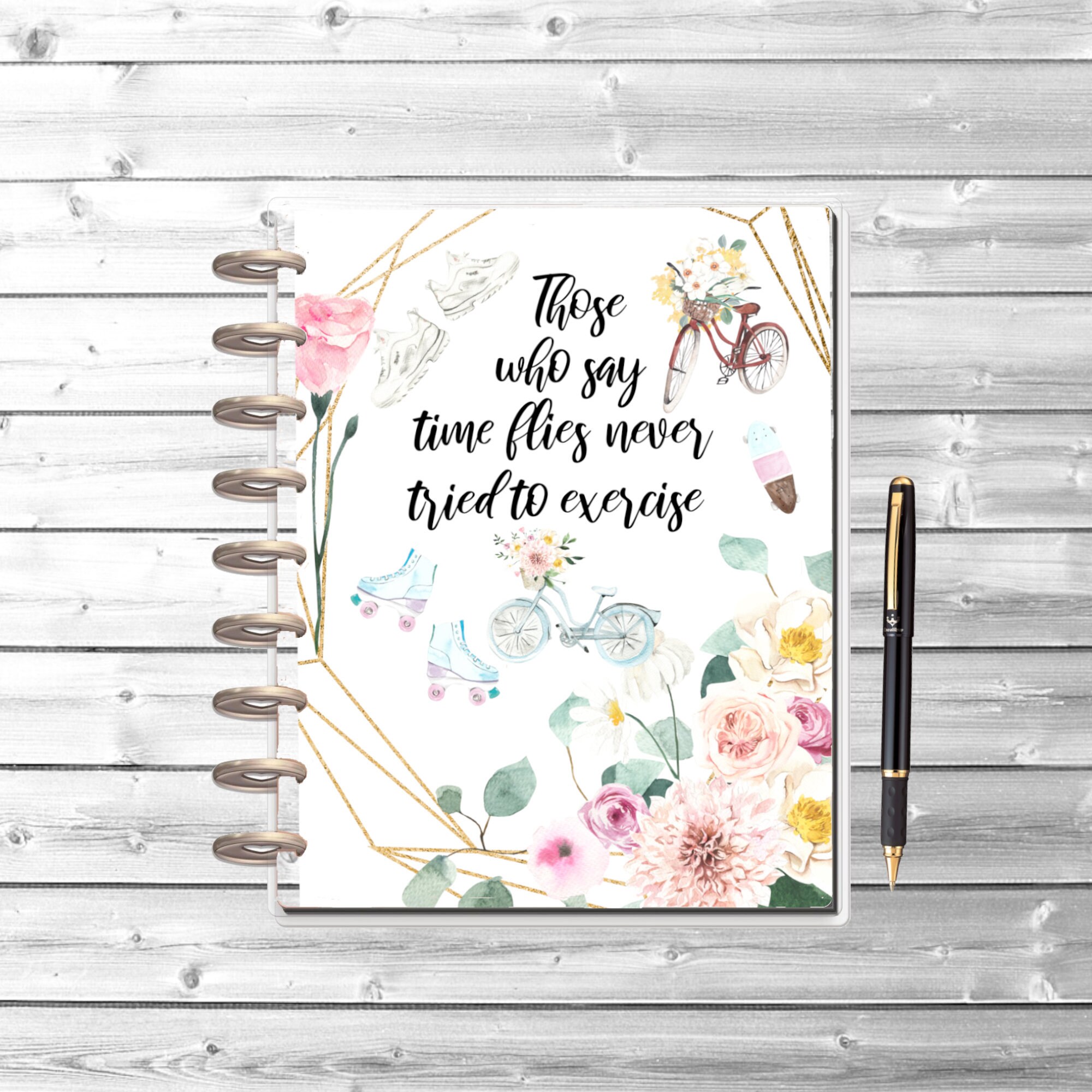 workout fitness quote happy planner printable cover dashboard etsy