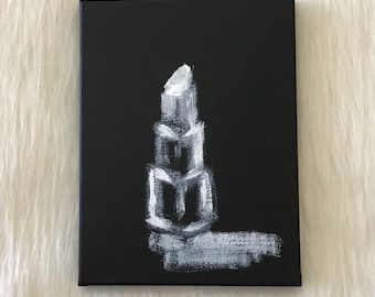 Lipstick Abstract Inspired Art Painting Original Painting Black White 8 x 6 Debra Alouise Beauty Fashion Makeup Small Painting Abstract