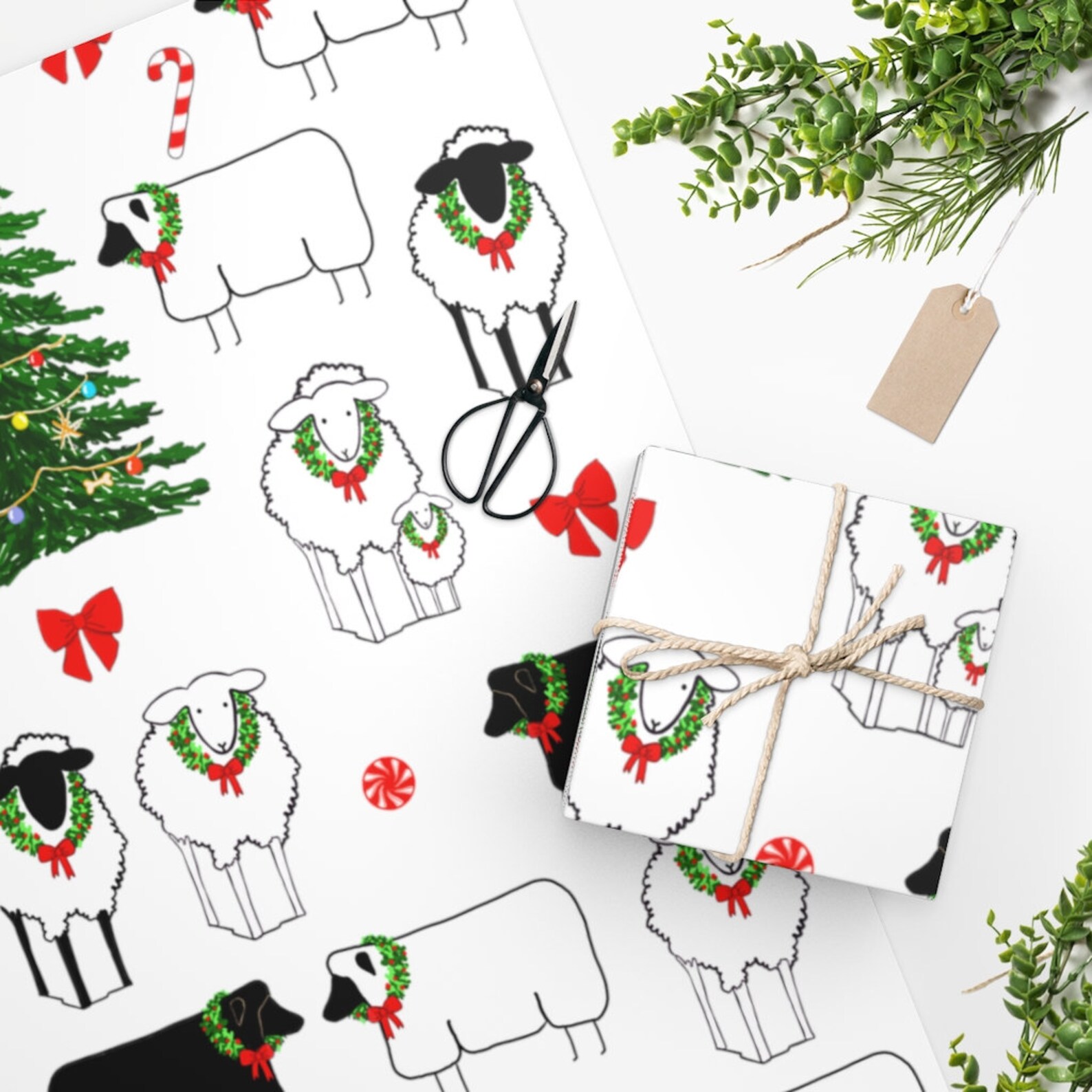Christmas Sheep Wrapping Paper Gift Wrap Custom Wrapping Paper Etsy