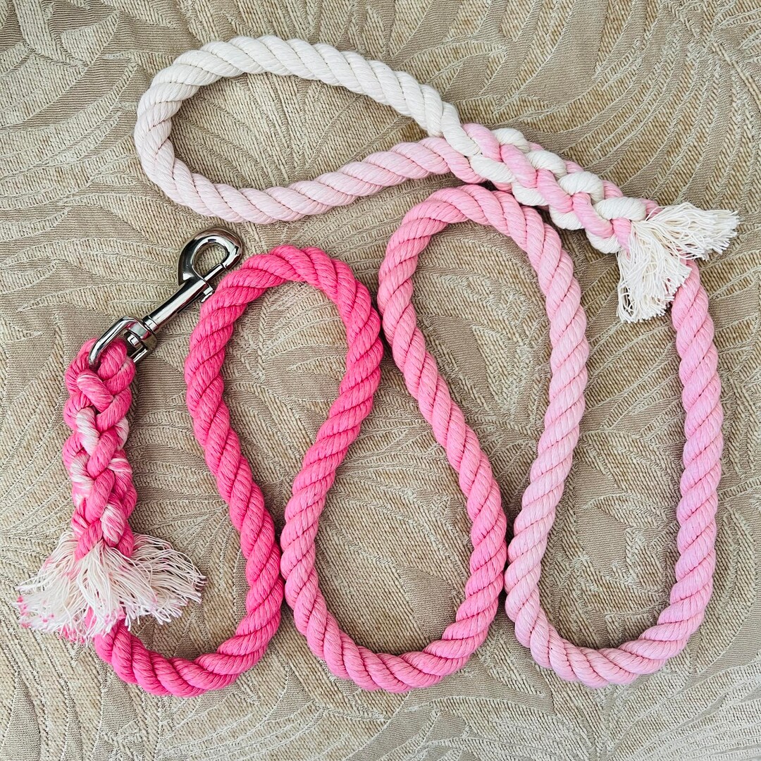 Pink Rope Dog Lead Pink Cotton Rope Dog Leash American Made Hand Crafted Custom Pet Leash ...