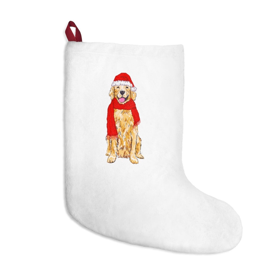 Christmas Stocking Golden Retriever Scarf Santa Hat Holiday Gift for