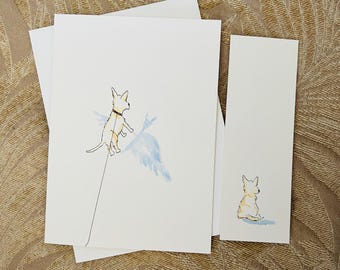 Bookmark & Card Set Commission Angel Shadow Dog Art Original Watercolor Maltese Yorkie Poodle Labrador Cat Pet Dog Sympathy Card Loss Grieve