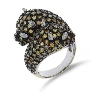 3.85ctw Fancy Natural Diamond Double Panther 18K White Gold Bypass Ring