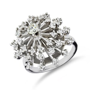 Vintage 14K White Gold 1.15ctw Natural Diamond &quot;Make a Wish&quot; Cluster Ring