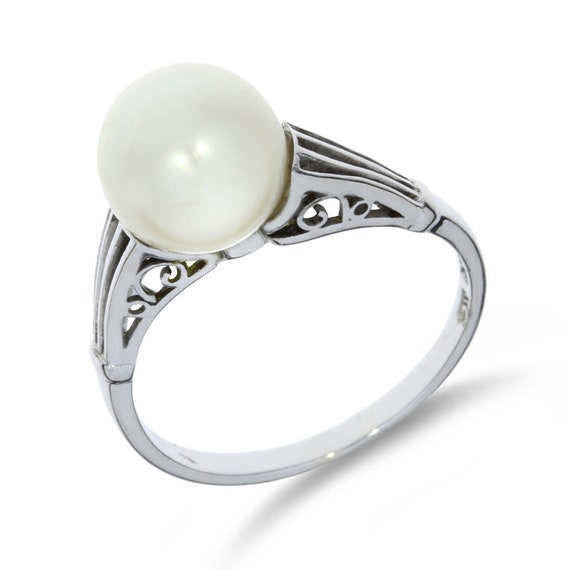 Vintage 14K White Gold Pearl Ring Etsy Australia