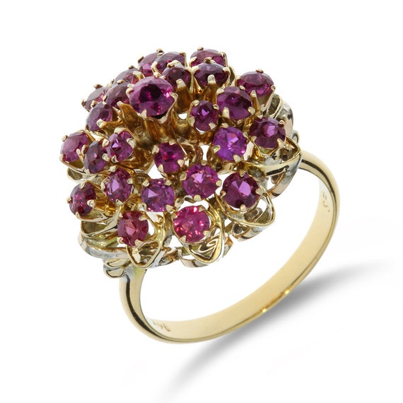 Vintage 14K Yellow Gold Ruby Thai Dome Ring