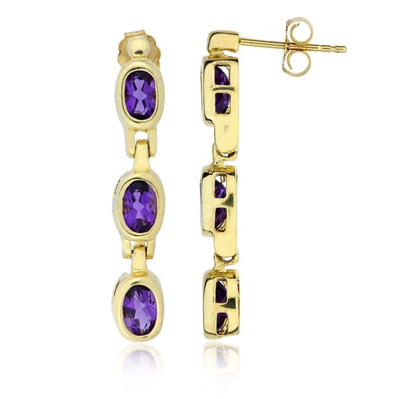 14K Yellow Gold Amethyst Dangle Earrings - image 1