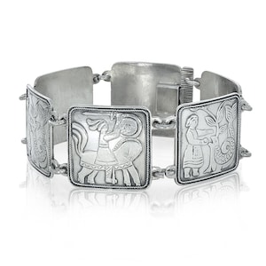 David Andersen Norway Vintage Fairytale Sterling Silver 7 1/2&quot; Panel Bracelet
