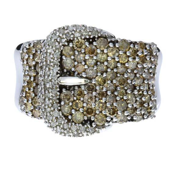 10K White Gold 2ctw Diamond Buckle Design Ring - image 3