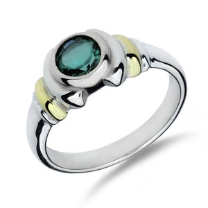 14K Yellow Gold & Sterling Silver .55ct Prasiolite Ring
