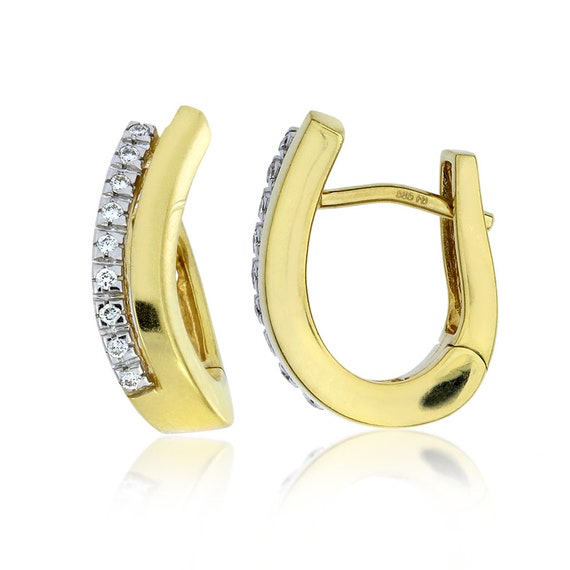 14K Yellow Gold Natural Diamond J Hoop Earrings - image 1