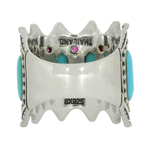Sterling Silver Turquoise & Ruby Beaded Halo Ring - image 4