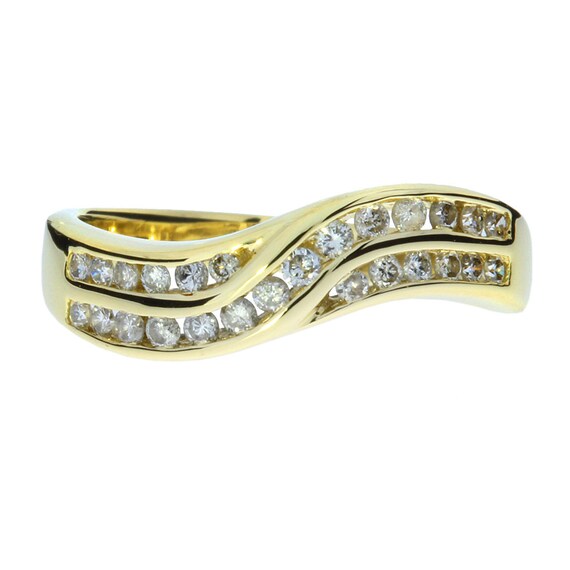 14K Yellow Gold Diamond 2 Row Crossover Band - image 3