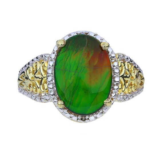 Sterling Silver Ammolite and Diamond Ring - image 3