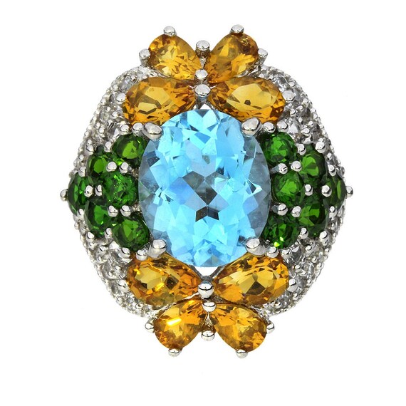 Sterling Silver 11.10ctw Mixed Gemstone Statement… - image 1