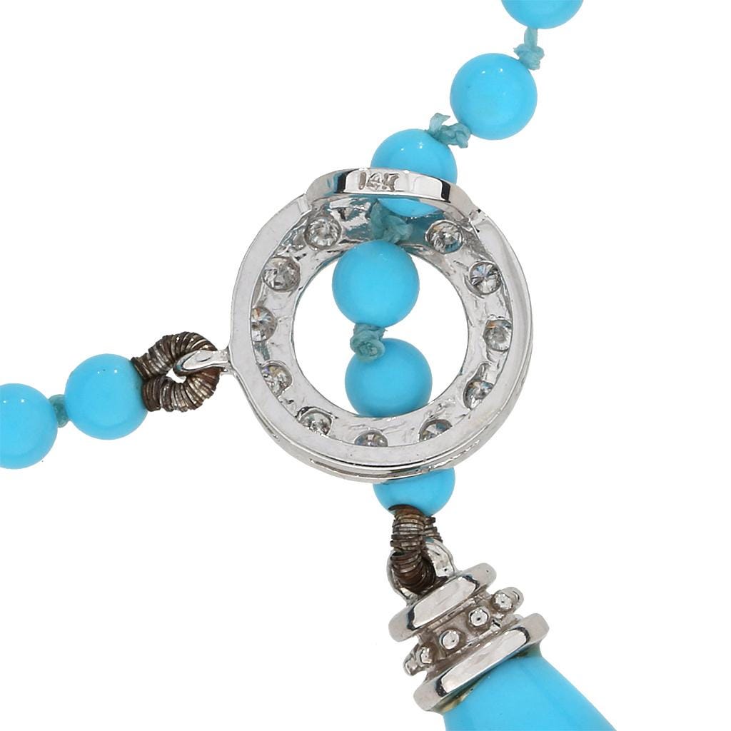 Collana Lariat 50'' Con Perle Coltivate E Gemme Turchesi Naturali Blu Tonde 6-7mm - Foto 2