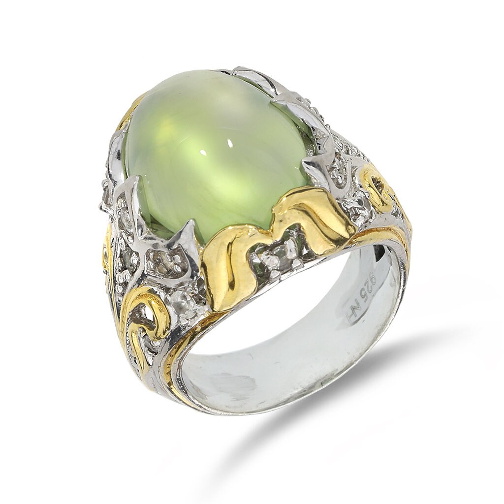 半額満載！スーパーSALE グランドセール！ Green 9.88ct Silver Sterling Hued Ring Statement Moonstone その他