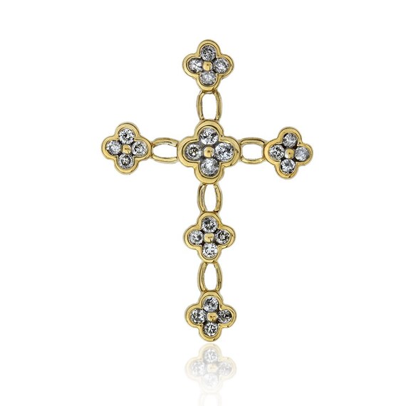 10K Yellow Gold .42ctw Diamond Ornate Cross Pendan