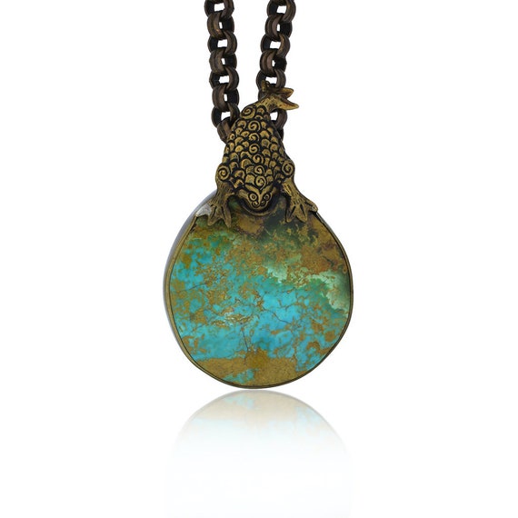 Stephen Dweck Bronze Turquoise Medallion Necklace