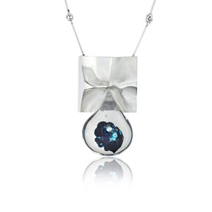 Bjorn Weckstrom for Lapponia Finland 1970&#39;s Acrylic Big Drop Space Series Sterling Necklace