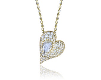 Kat Florence Coleção Velho Mundo em ouro amarelo 18K 1,24 quilates Colar com coração de diamante natural 16-18"
