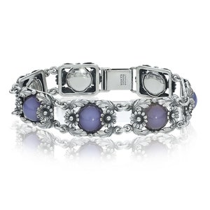Niels Erik From Vintage 7 1/2&quot; Sterling Silver Chalcedony Daisy Floral Bracelet
