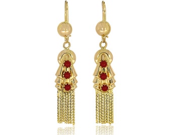 18K Yellow Gold Southwest Style Tasseled Dangle Earrings