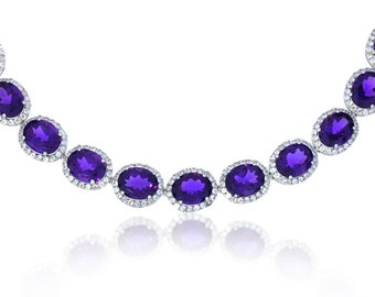 Orianne Collins 950 Silver 94.05ctw Amethyst & Topaz Halo 17 1/2" Necklace