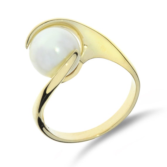 14K Yellow Gold Pearl Bypass Ring